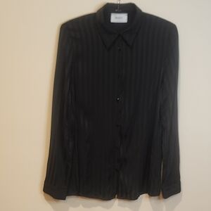 Vicolo Women's Striped Black Button Down Satin Shirt